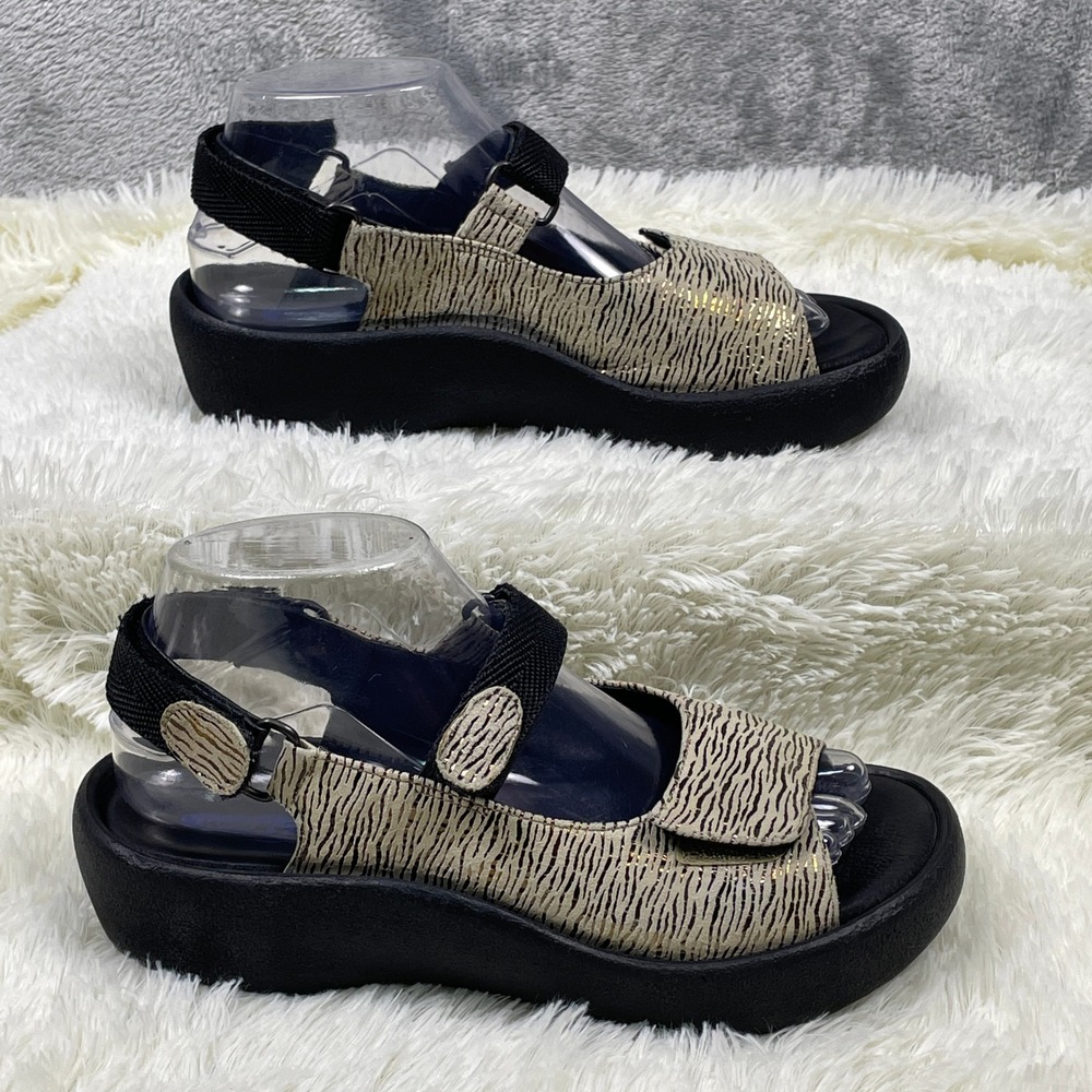 Wolky Jewel Sandals Women 38 Beige Gold Zebra Very Good Comfort Platform Strappy